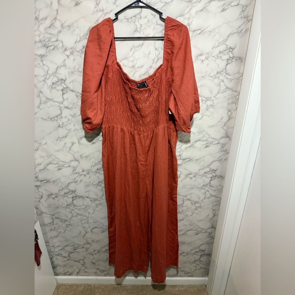 ASOS Curve Orange Jumpsuit with Bishop Sleeves and Square Neck Size 22